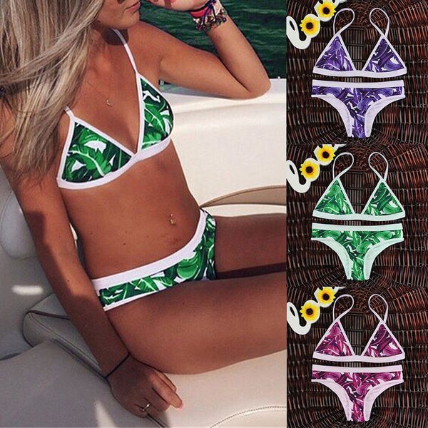 

swimwear women 2020 leaf printed bikini set polyester swimsuit push up padded bra swiming suit maio feminino praia yy14, White;black