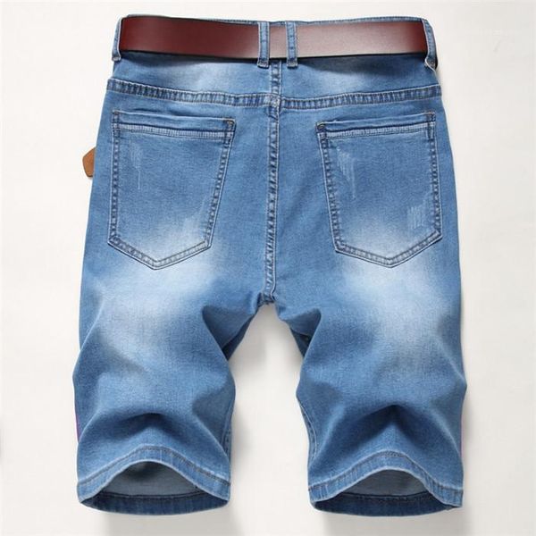 

mens hole straight striped shorts summer man knee length light washed demin short men fashion high street clothes, White;black