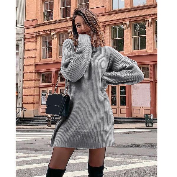 

autumn winter women long knitted sweaters casual solid jumper turtleneck sweaters dress womens long pullover sweater plus size, Black;gray