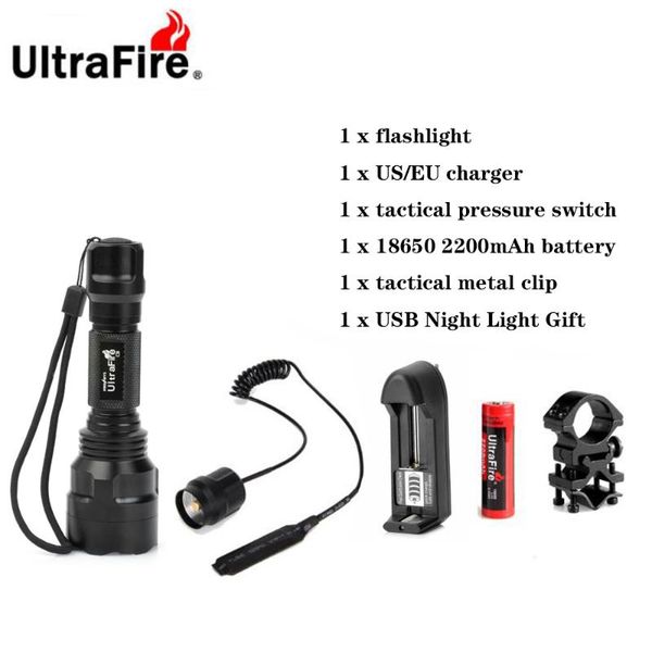 

ultrafire c8 led xml-t6 5 mode remote tactical camping lantern flash 18650 torch rechargeable battery
