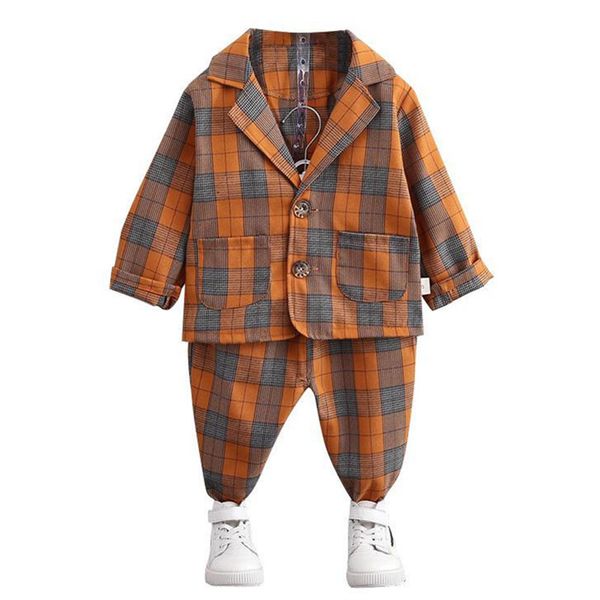 

baby boy suit spring korean fashion autumn two-piece plaid pants handsome small suit kids clothes, White