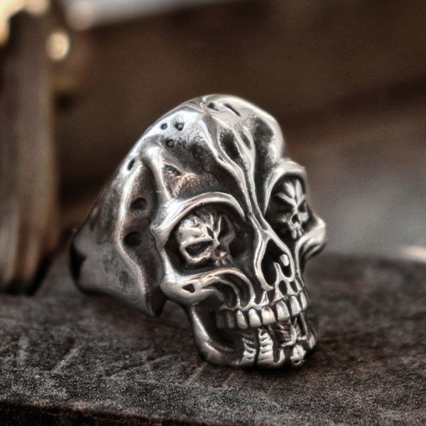 

unique 316l stainless steel gothic skull ring mens womens fashion biker rings punk jewelry gifts size 8-13, Silver