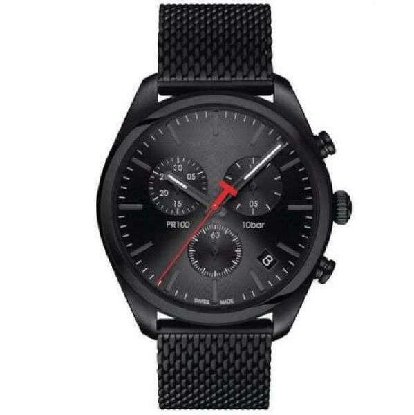 

new t101.417.33.051.00 pr 100 black mesh strap chronograph mens watch, Slivery;brown