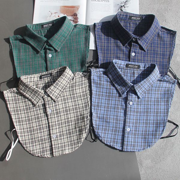 

plaid fake collar shirt men 2020 lapel false collar blouse vintage male peter pan detachable half shirt nep kraagie col, Black;gray