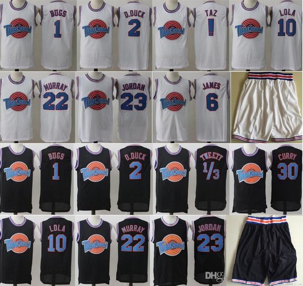 

space jam jersey movie tune squad looney daffy duck bill murray lola bugs bunny taz tweety michael james curry basketball shorts black white, Black;red