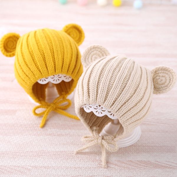 

u3r6j cold-proof hat cap baby cap pure cotton boy temperament western style thickened sweet beautiful creative ear protection simple baby ha, Yellow