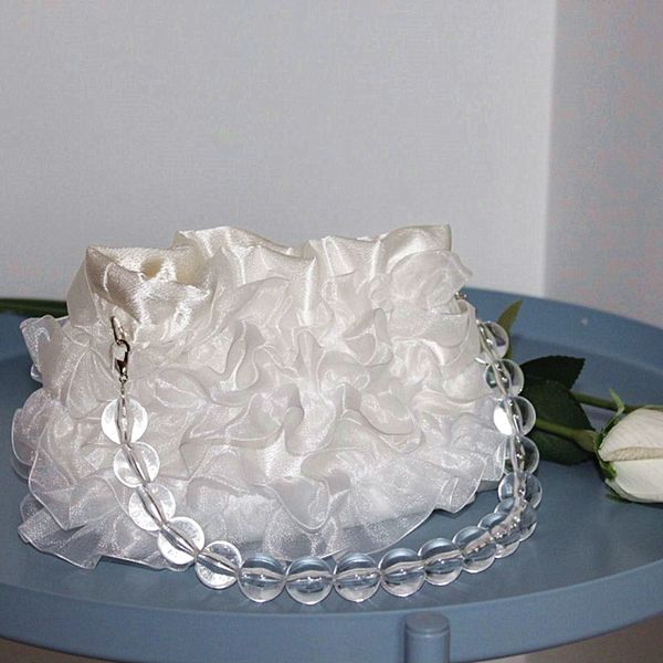

pearl basket evening clutch bag women flowers beaded cotton clutch purse korean bucket handbag party totes hand bag