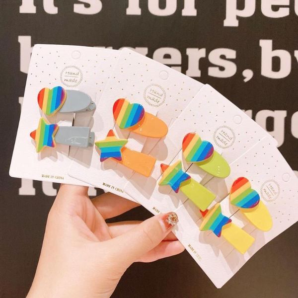 

2pcs/set cotton colorful star hair clip children cute candy colors duckbill clip hairpins baby girls korean hair accessories, Slivery;white