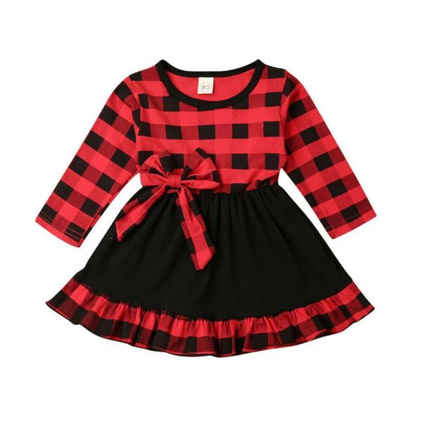 

toddler girl christmas mini dress clothes princess party red plaid long sleeve tutu dresses summer autumn clothes 0-4t, Red;yellow