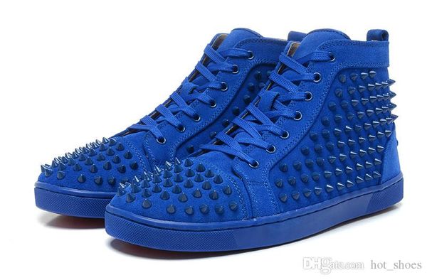 

blue suede leather red bottom spikes shoes for men designer sneakers 2020 luxury flats casual mens womens leisure trainers size 46 to 36, Black