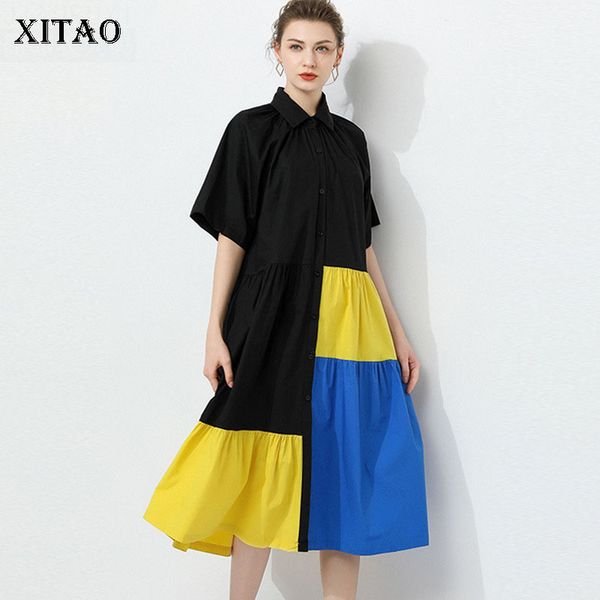 

xitao contrast stitching dress women fashion loose plus size short sleeve dresses trend wild oversized women clothes dmy4141, White;black