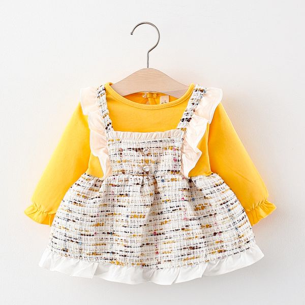 

menoea baby girls clothes 2020 autumn children girls dresses long sleeve tutu velvet infants strap dress clothes kids dress, Red;yellow