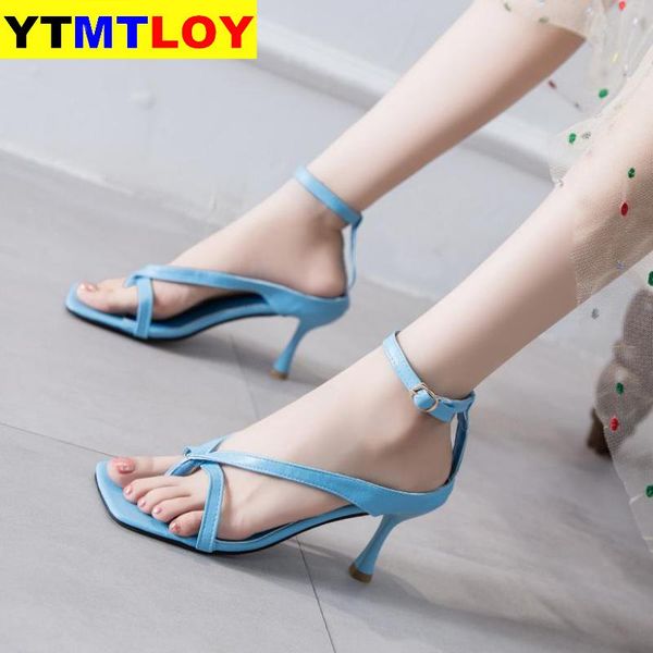 

2020 summer women sandals high heels shoes fall street look females square head open toe clip-on strappy sandals women, Black