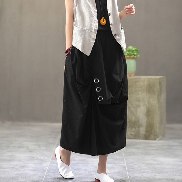 

2020 new fashion long maxi skirts for women elastic waist summer cotton linen skirts irregular black grey