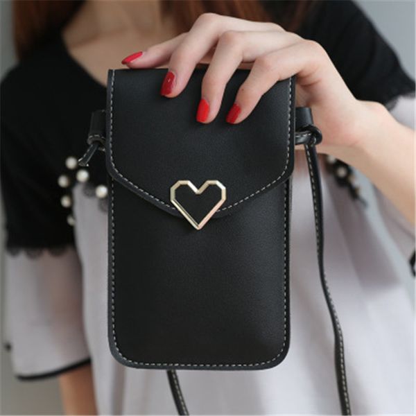 

bag women's heart-shaped decorative transparent touch screen simple retro mobile phone bag 2020 new student mobile phone packet