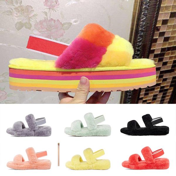 

oh yeah slide овчины неподдельной шерсти зимняя тапочки дискотека 6.5cn женщины плюшевые главная обувь меха согрейте комфорт indoor размер д, Black