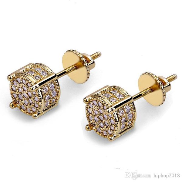 

Mens Hip Hop Stud Earrings Jewelry New High Quality Fashion Gold Round Zircon Earrings For Men