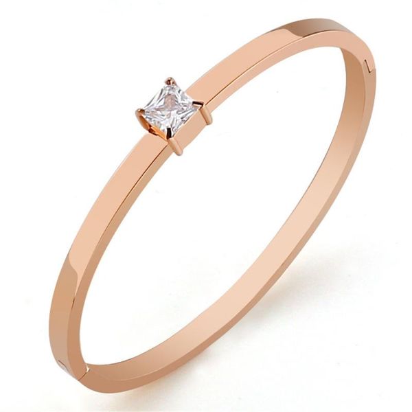 

square zircon open bangle for women luxury gold color stainless steel women bracelets bangles female wedding jewelry accesoires, Black