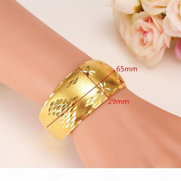 

r 29mm wide bangles for women 's 14 k yellow solid gold filled dubai jewelry star bangle open bracelets bridal gift mom present, Black