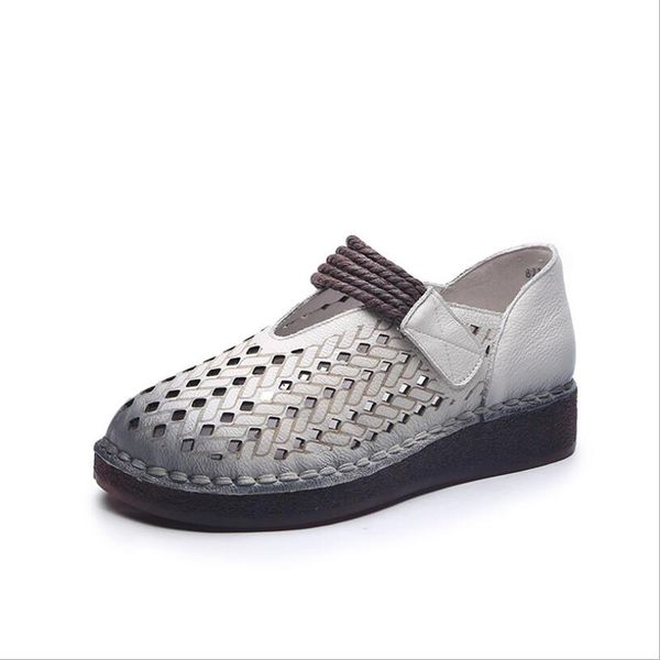 

breathable hollow summer woman sandals genuine leather women beach shoes cut-outs female flats new casual women's loafers 2020, Black