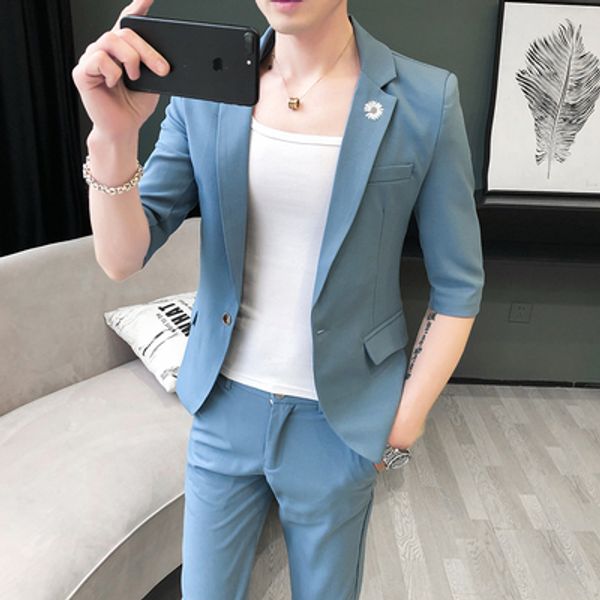 

2020 summer net red embroidery small suit male slim korean version of the trend of short-sleeved suit hair stylist, White;black