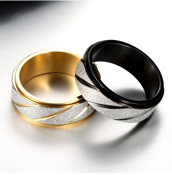 

korean version of the trend titanium steel frosted spiral pattern can rotate ring pearl sand couple charm gift wholesale postage, Silver