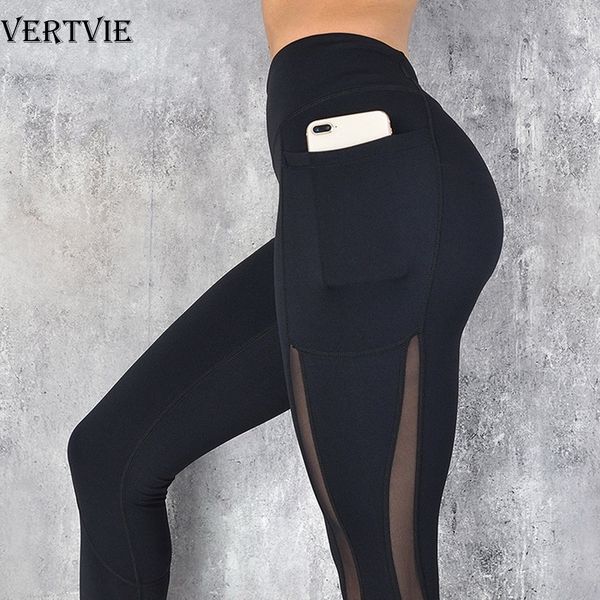 

yoga outfits sfit full length workout leggings with pocket women high waist mesh patchwork pants fitness gym exercise sport, White;red