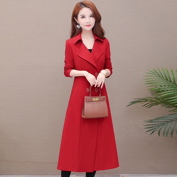 

2020 early windbreaker coat spring fashion windbreaker women's mid-length korean style new waist slimming fashion slim coat coat, Tan;black