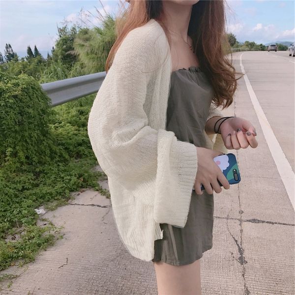 

yf8by 2020 korean beach v-neck student loose sun-proof thin women's fashionable knitted 2020 korean style beach coat coatv-neckstyle st, White;black