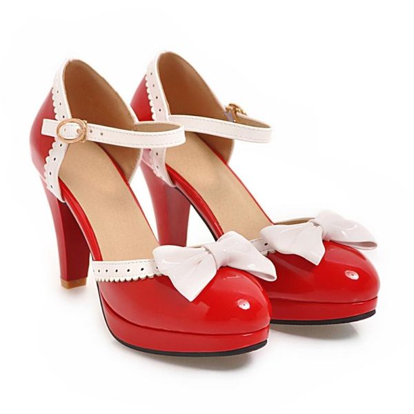

lvabc women thick high heel shoes women patchwork bowknot heart buckle heels pumps ladies office daily footwear size 32-46, Black