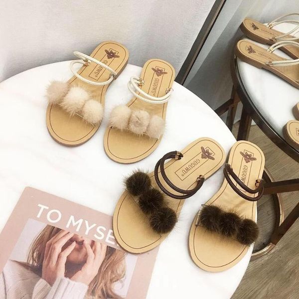 

slippers casual beach shoes fur flip flops slides slipers women luxury sabot plush flat soft 2020 fabric rome basic pu rubber, Black
