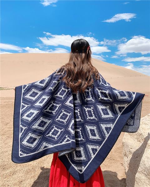 

wytxb 2019 women's new geometric cashmere travel split 2019 women's new cloak diamond geometric diamond shawl cashmere travel spli, Blue;gray