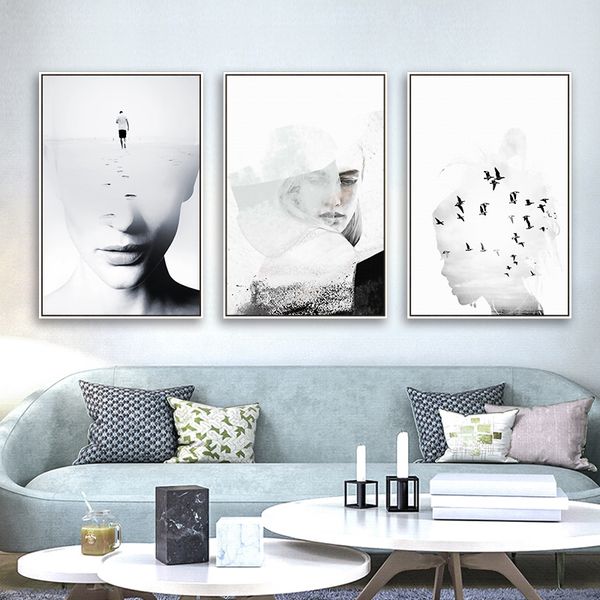 

nordic abstract figures wall art canvas painting prints black white girls posters for living room home decor (no frame