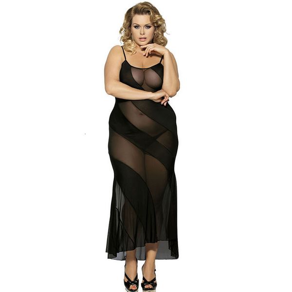 

women babydoll see through long semi mesh babydoll dress black suspenders long dress plus size robe dress r7389, Black;gray