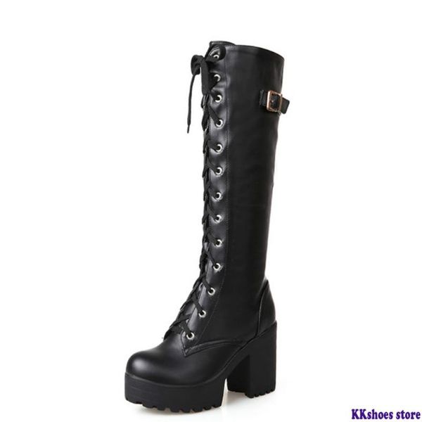

big size 43 street cool high heels knee-high boots woman platform winter women shoes snow boot female riding boot, Black