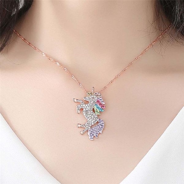 

crystal unicorn necklace silver gold diamond animal unicorn necklaces pendant women necklaces fashion jewlery will and sandy gift