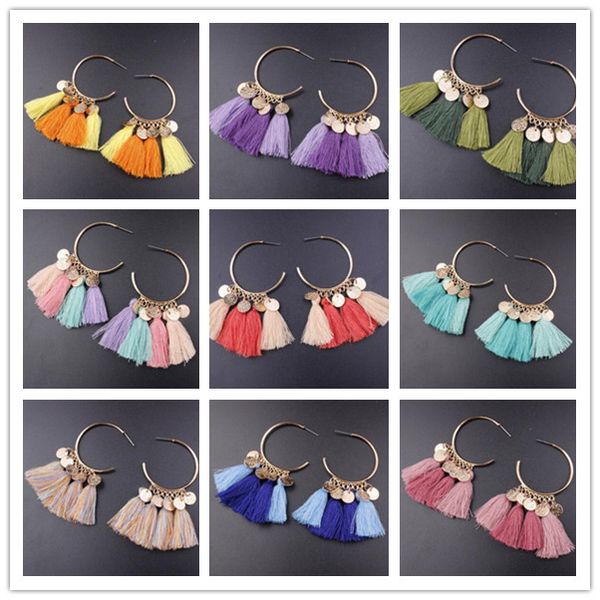 

large circle earring national style tassel earrings europe united states style earrings 9 colors wholesale party gifts wy727