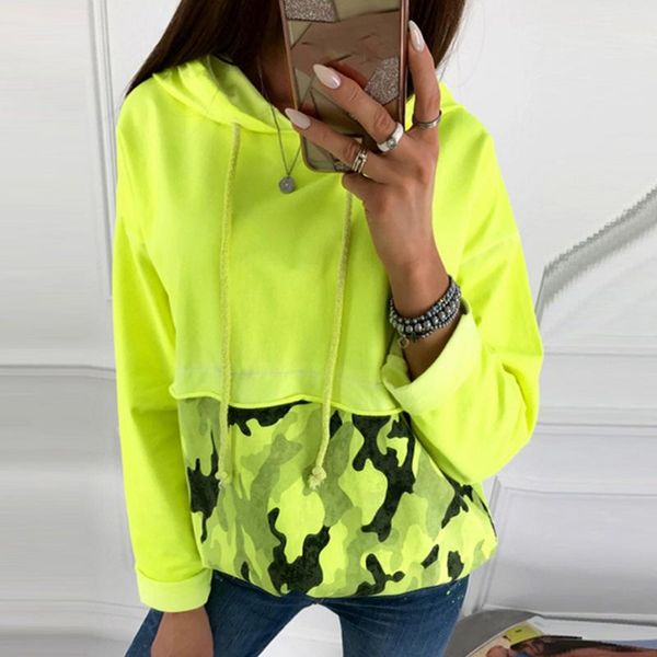 

women hoodies camo print patckwork sweatshirt pullovers fashion cotton autumn long sleeve hoody ladies sweatshirts, Black