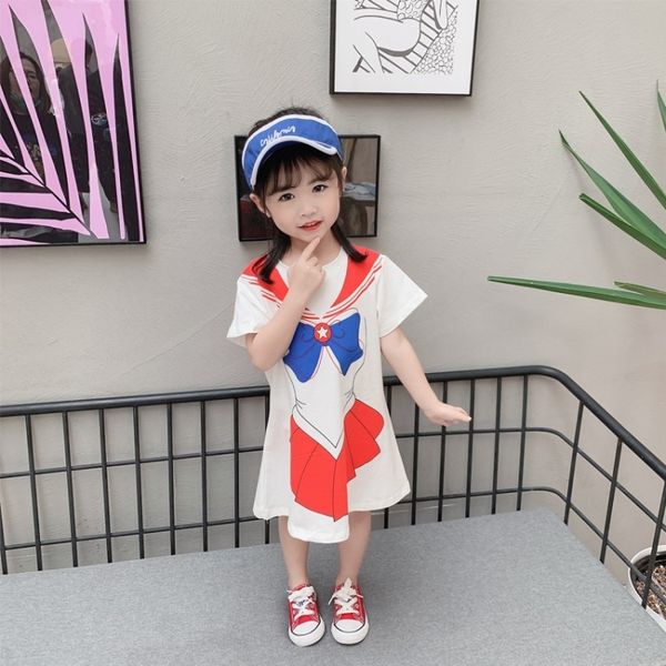 

baby girl long t2020 girls pure cotton cute t-shirt fake two-piece set children's t-shirt dress foreign style dress fashion, Blue