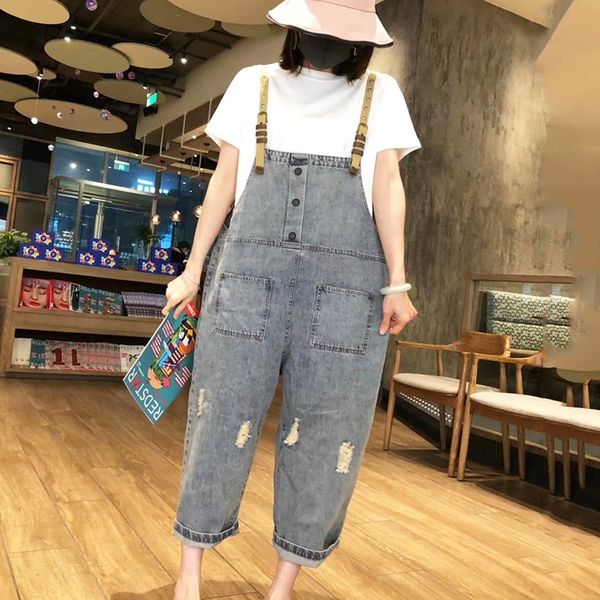 

модного кадрированного женской новой свободной большого размера suspender брюки 200кга жира побратимы модных женских джинсы и джинсы jeanssl, Blue