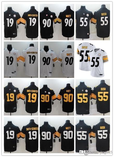 

men women youth pittsburgh steelers 19 juju smith-schuster 90 t.j. watt 7 ben roethlisberger 55 devin bush custom football jerseys, Black;red