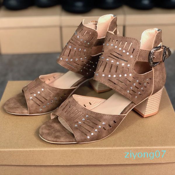 

woman classic high heeled sandals coarse heel leather designer suede shoes metal buckle parties occupation sandals size 34-43 z07, Black