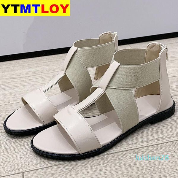 

summer sandals for women 2020 new luxury striptease shoes female white wedges gladiator zip ankle strap flat with crocse l28, Black