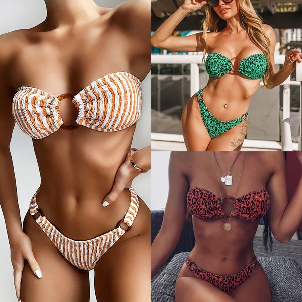 

2020 swimwear female smocking split ms beach boob tube bikini swimming suit for women, White;black