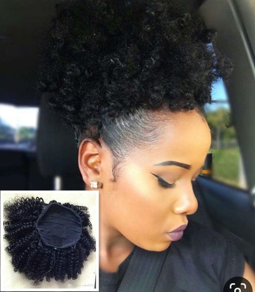 

new arrival natural hair puff afro kinky curly human ponytail extension drawstring clip in pony tail 100g 120g 140g natural black 1b