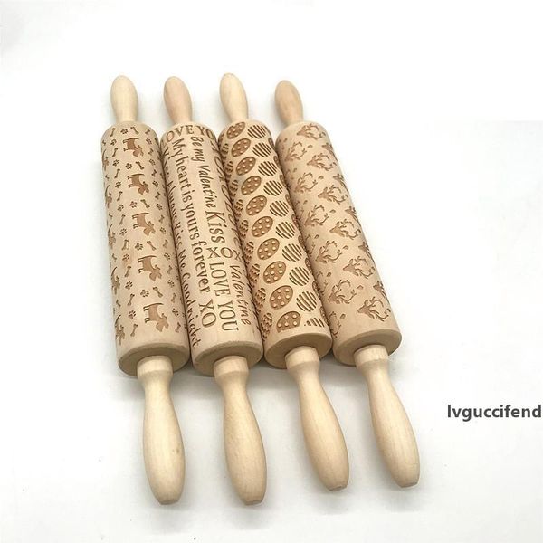

embossed rolling pin wooden engraved gift 36cm laser cut dog letters deer design baking art supplies pastry chef tools cookie stamp