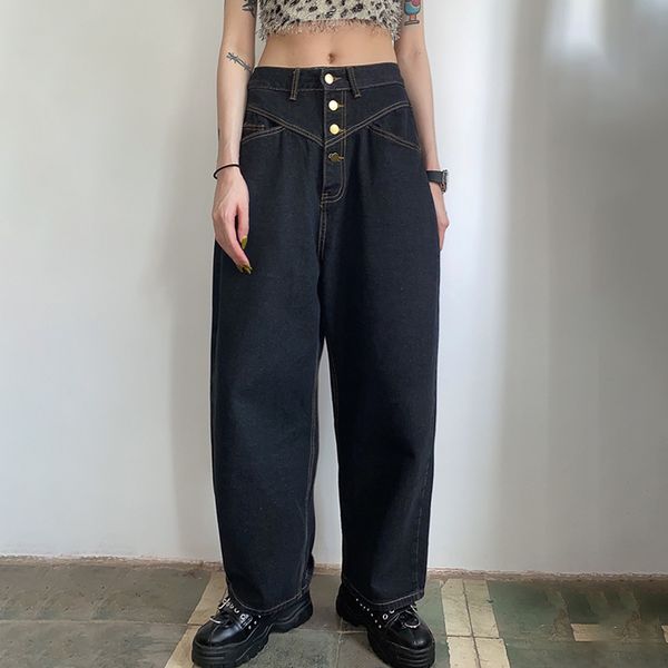 

high waist straight tube black jeans for women 2020 summer new korean version loose and slender jean, Blue