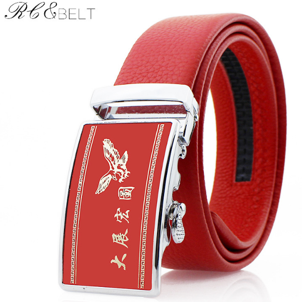 

red belt mens automatic buckle leather leather red belt wedding gift young and middle-aged belt, Black;brown
