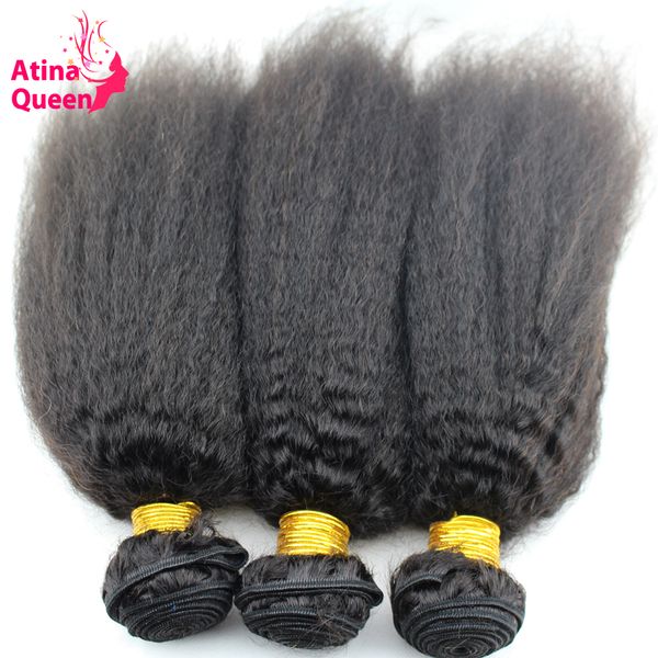 

atina queen straight hair 3 bundles 100%afro italian coarse remy hair weft natural black for women, Black;brown