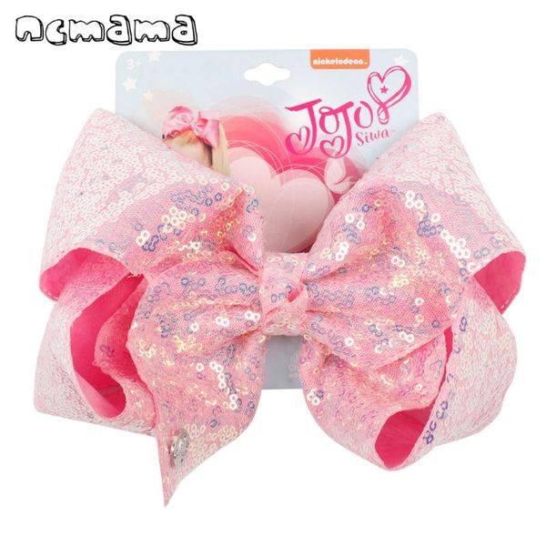 

ncmama hair accessories 8 inch large hair bows for girls sequin ribbons bows clips bling bow hairgrips solid kids headwear, Slivery;white
